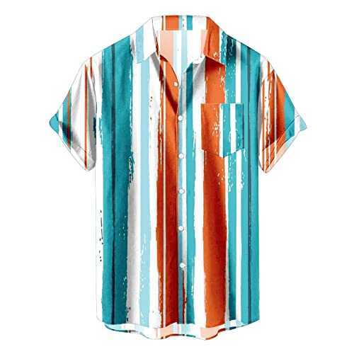 Kmdwqf Hawaiian Shirts for Men,Mens Hawaiian Shirt Men's Striped Summer Short Sleeve Regular Fit Button Down Shirts Promotion Clearance