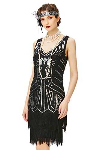 BABEYOND Women's Flapper Dresses 1920s Beaded Fringed Great Gatsby Dress