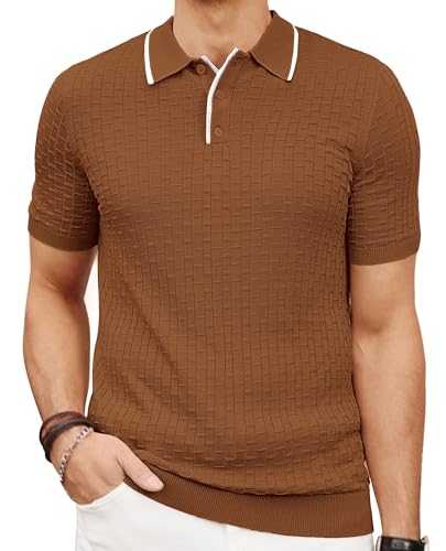 PJ PAUL JONES Mens Knitted Polo Shirts Short Sleeve Texture Golf Polo Shirt Casual Breathable Polo Shirts