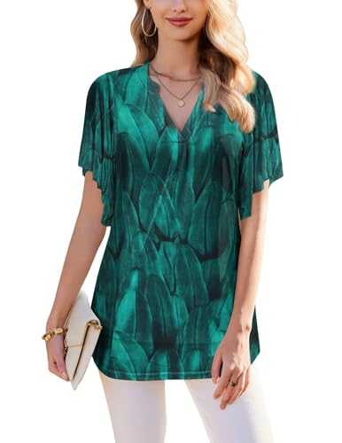 Zeagoo Womens Blouse Elegant Shirts V Neck T-Shirt Dolman Sleeve Floral Tops Loose Flowy Tunic Chiffon Blouses Top Double Layers Mesh Casual Loose Shirts Sommer S-XXL