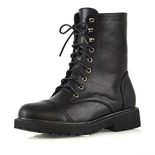 ESSEX GLAM Womens Lace Up Ankle Boots Chunky Grip Sole Ladies Winter Retro Combat Goth Biker Military Army Shoes Booties Size 3-8