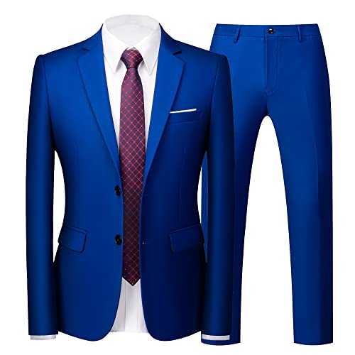 Men's Suit Slim Fit 2 Button 2 Piece Suit Set Solid Blazer Jacket & Pants