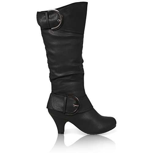 CORE COLLECTION Womens Ladies MID Heel Winter Twin Buckle Zip Calf Knee Riding Shoes Boots Size
