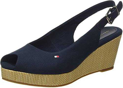 Tommy Hilfiger Women's Iconic Elba Sling Back Wedge Open Toe Sandals, Blue (Desert Sky Dw5), 6.5 UK