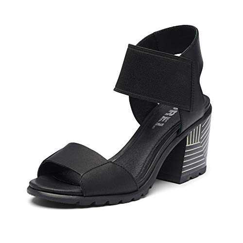 Sorel - Women’s Nadia Sandal, Leather or Nubuck Open-Toe Sandal with Block Heel, Black, 9.5 M US