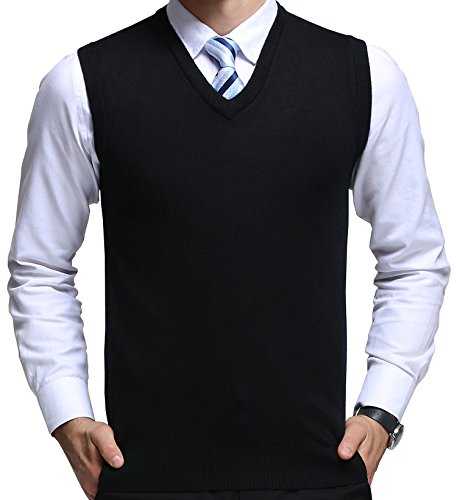FULIER Mens V-Neck Sleeveless Vest Classic Business Gentleman Knitwear Knitted Waistcoat Sweater Cardigans Tank Tops