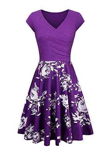 EFOFEI Womens Casual Swing Short Sleeve Dress Wrap Solid Color A Line Skater Dress