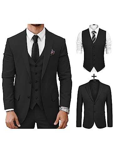 COOFANDY Men's Suit Jacket and Vest Set Slim Fit 2 Pieces Suits Two Button Blazer Jacket Formal Business Dress Vest