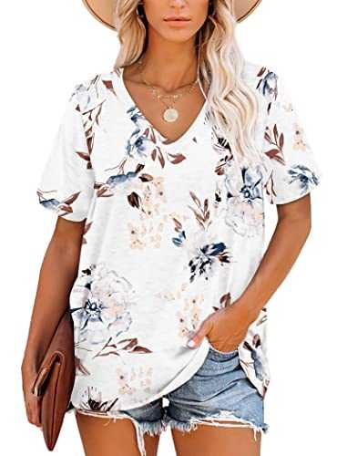 MOLERANI T Shirts for Women Short Sleeve V Neck Striped Summer Tops Casual Loose Tee