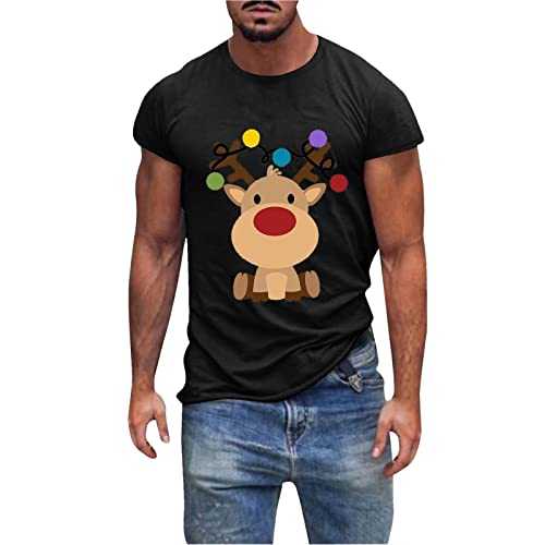 Mens Fashion Leisure Christmas Cotton Printing Short Sleeve T Shirt Christmas Tops for Men UK Plus Size Christmas Short Sleeve Shirt for Men Graduation Gifts for His Amazon Outlet Clearance UK