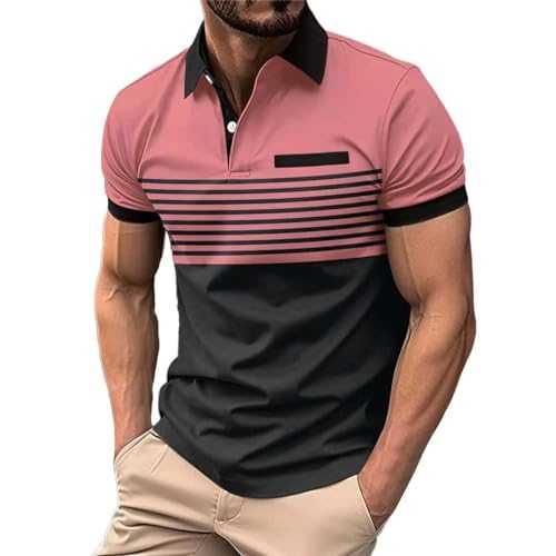 Golf Polo Shirt for Men Big and Tall Button Down Color Block Short Sleeve Regular Fit Top Sports Workout Muscle Shirts