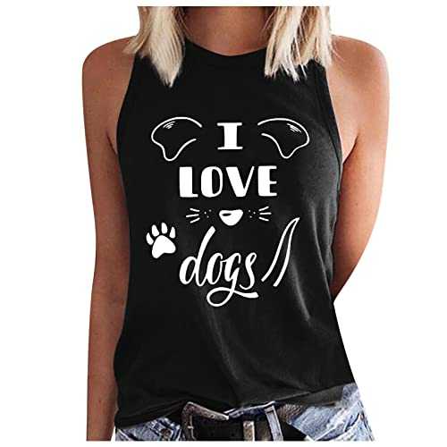 Women Tops and Blouse Sale,Ladies Sleeveless Summer Sexy Casual Tops Regular Round Neck Printing Sleeveless Vest Tops Loose Sweatshirts UK Size for Christmas Jumper Thanksgiving Valentine's Day
