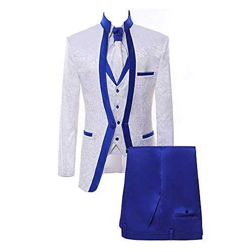 Paisley Slim Fit White Premium Floral Tuxedo Prom Wedding Groom 3 Pieces Suits
