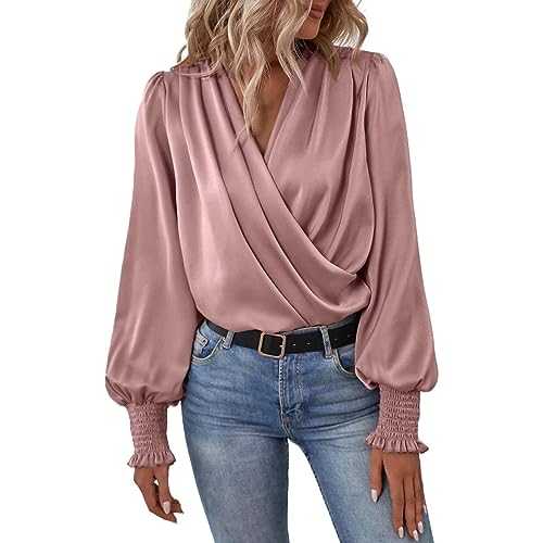 Kmdwqf Cardigan Multi Layer Leaf Horn Sleeve Bubble Slim Blouse Top Crew Neck Pleated Front Casual Work Tops Long Sleeve Cotton T Shirts for Women UK Friendship Gifts for Women Clearance Bargains