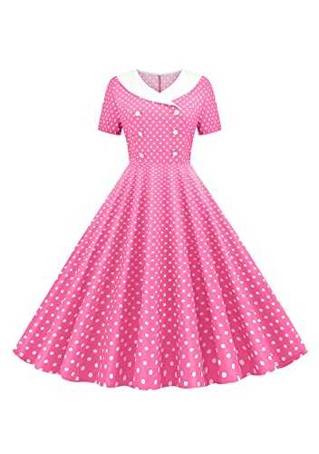 YMING Vintage Audrey Hepburn Dress for Women Cocktail Swing Prom Gown 1950s Polka Dot Dress with Botton