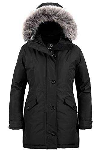 Wantdo Women's Winter Warm Puffer Coat Water Resistant Outdoor Jacket Windproof Outerwear Coat Faux Fur Hood Jackets