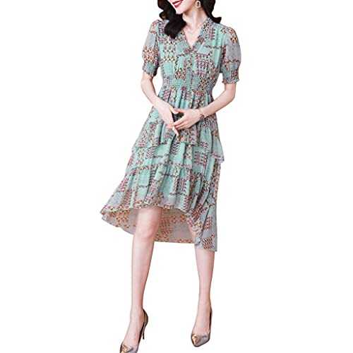 SLATIOM Summer Women's New Age-reducing High-end Slim Floral Chiffon Dress (Color : A, Size : M code)