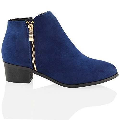 ESSEX GLAM Womens Ladies Low Heel Block Cowboy Style Ladies Gold Zip Western Ankle Boots Size 3-8