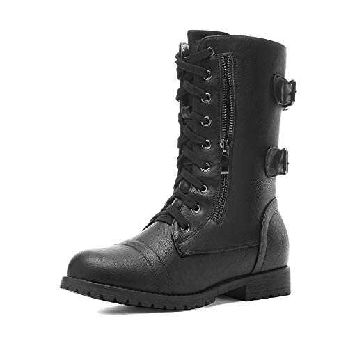 DREAM PAIRS Womens Winter Combat Boots Lace up Ladies Biker Boots Faux Fur Lined Ankle Boots