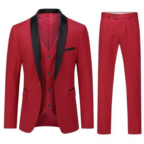 YOUTHUP Mens Suits Slim Fit 3 Piece Suit Shawl Lapel Wedding Dinner Tuxedo 1 Button Blazer Pants Vest