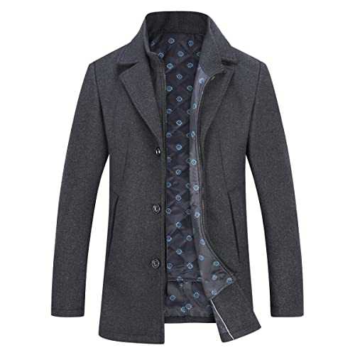 YOUTHUP Men's Winter Wool Coat with Removable Gilet Slim Fit Casual Trench Coats