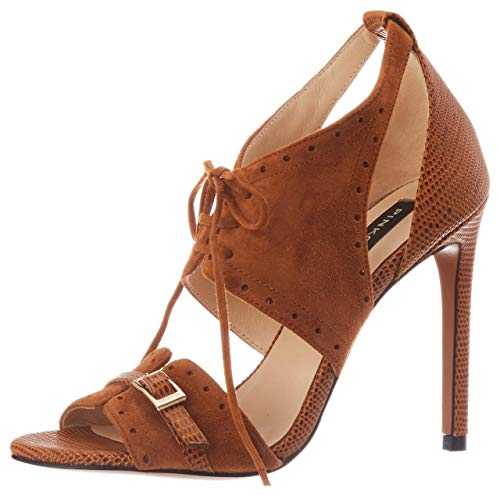 Pinko Women's Francine Heeled Sandal, L39_Brown Leather, 4.5 UK