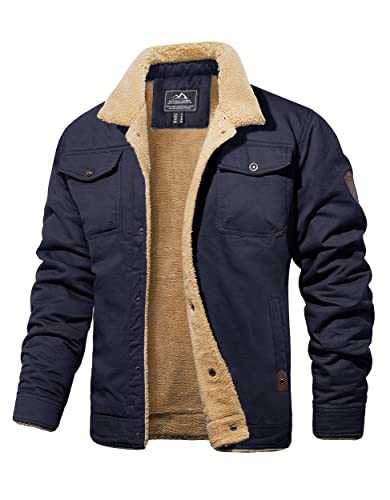 MAGCOMSEN Men's Trucker Jackets Winter Casual Coat Warm Cotton Cargo Jackets with 5 Pockets