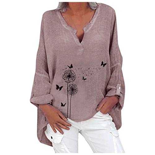 Kmdwqf Buttons Top Loose Casual Retro Large Size Cotton Women Embroidered Women's Blouse Grey Blue Tops for Women Women Button Down Shirt Long Sleeve 30Th Birthday Gifts for Women Outlet Clearance UK