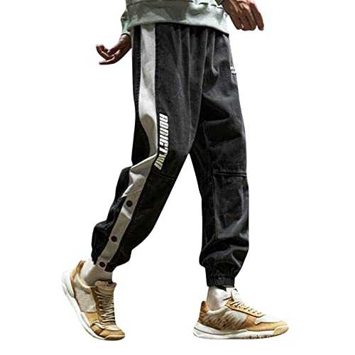 Beudylihy Men's Tracksuit Bottoms with Side Button Placket, Striped Sweatpants, Elastic Waistband, Jogging Bottoms with Pockets, Buttons, Casual Loose Basketball Tracksuit Bottoms