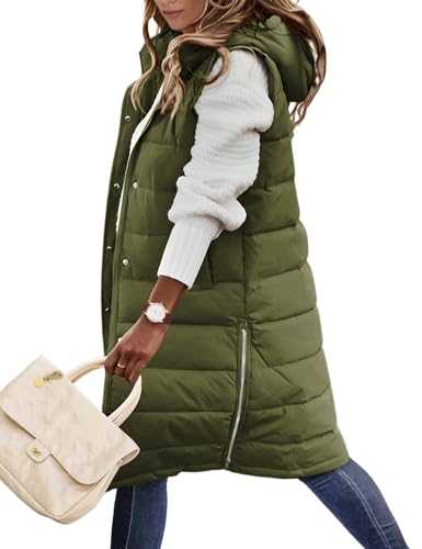 Svanco Women Long Gilet Jacket Winter Coat Hooded with Pockets Zip Quilted Vest Sleeveless Waistcoat Warmer for Ladies