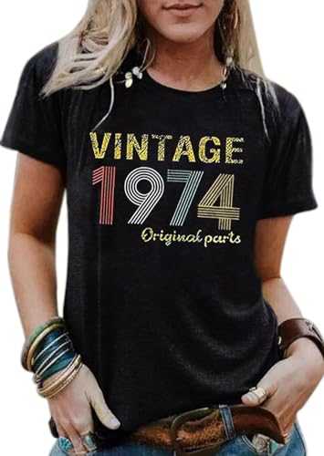 50th Birthday Gift Shirts Vintage 1973 Original Parts Tshirt for Women Letter Print Retro Birthday Casual Tee Tops
