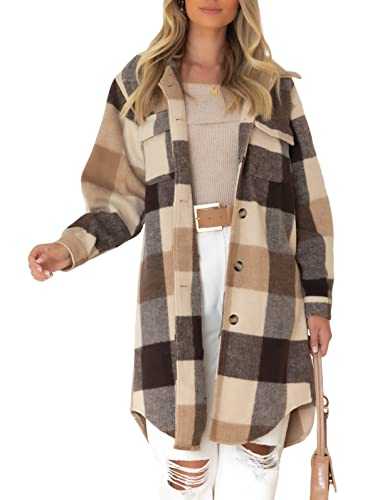 Simplee Women's Cropped Flannel Plaid Shacked Wool Blend Jacket Coat
