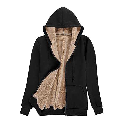 Voqeen Womens Plain Hoodie Winter Warm Sherpa Lined Zip Up Hooded Sweatshirt Jacket Coat Cosy Soft Fleece Blanket with Pocket