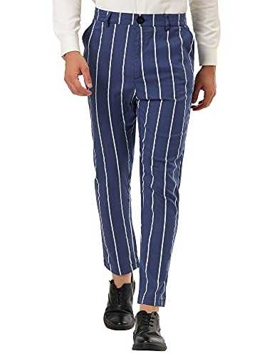 Lars Amadeus Men's Dress Stripe Pants Slim Fit Flat Front Business Suit Trousers Pencil Pants