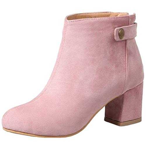 Onewus Women Ankle Chunky Heel Boots with Rounded Toe