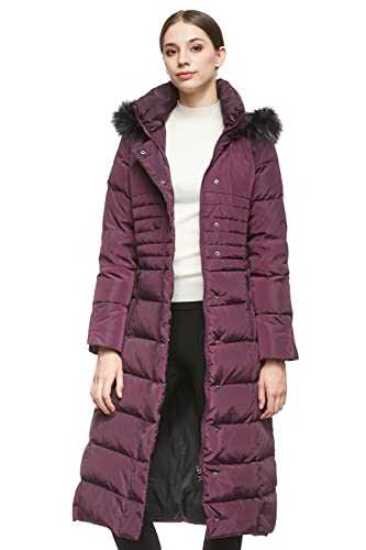 Orolay Women's Winter Long Down Jacket with Fur Hood Raglan Sleeve Coat Quilted Comfort Jacket