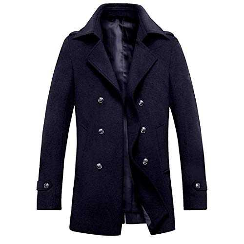 iCKER Men's Wool Coat Short Trench Coat Pea Coat Casual Winter Business Slim Fit Jacket