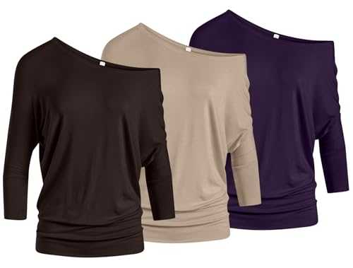 Dolman Tops for Women Off The Shoulder Tops Banded Waistband Shirts 3/4 Sleeves Regular and Plus Size Tops