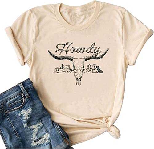 Howdy Shirt Women Cowgirl Shirts Vintage Rodeo Western Shirt Country Music Graphic T-Shirt Summer Short Sleeve Tops