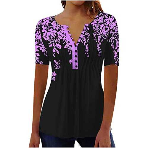 Women's Blouses & Shirts Sale Trendy Casual Ink Printing Shirts Short Sleeve Loose Tee Tops Tunic Blouse Lace Collar Ladies Undershirt Formal Work Office Business Workout Athletic