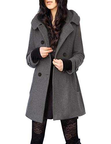 Tanming Women's Warm Double Breasted Wool Pea Coat Trench Coat Jacket with Hood