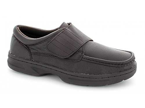 Dr Keller Texas Mens Leather Velcro Bar Wide Fit Shoes Black