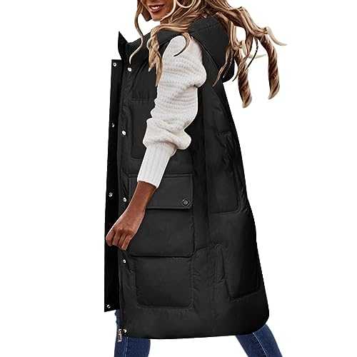 AMhomely Women's Puffer Gilets Sleeveless Breathable Body Warmer Puffer Jackets Thicked Longline Baggy Parka Coat Outdoor Cardigan Jackets Outwear 2023 Winter Oufits