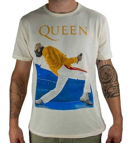 Queen Amplified Collection - Freddie Mercury Triangle Men T-Shirt Off White L, 100% Cotton, Regular