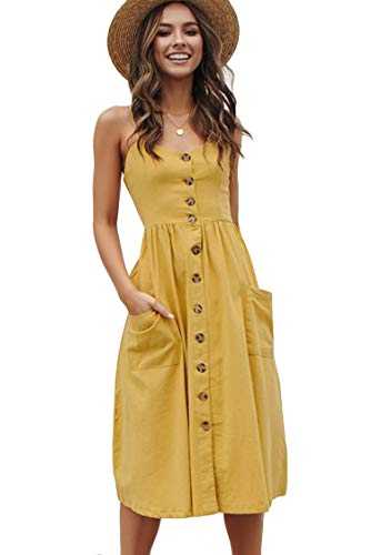 OMZIN Women's Party Dresses Floral Short Dress Casual Dress Plus Size Midi Dress Evening Dresses Yellow M