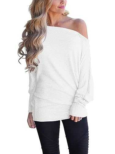 Poetsky Women's Off Shoulder Long Sleeve Tunic Tops Loose Casual Oversized Shirts Blouses S-3XL