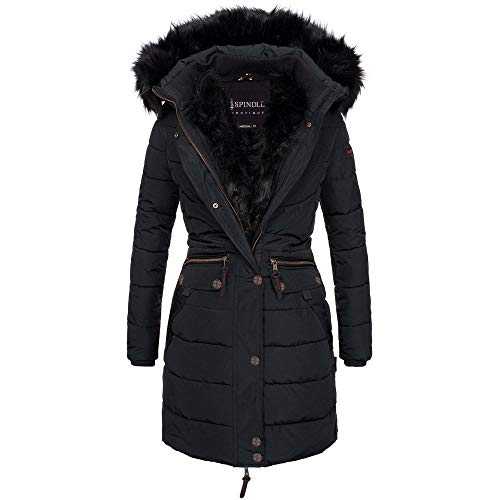 Spindle Women's Designer Warm Winter Parka Quilted Hooded Long Coat Jacket- Fleece Lined Body Zip Pockets