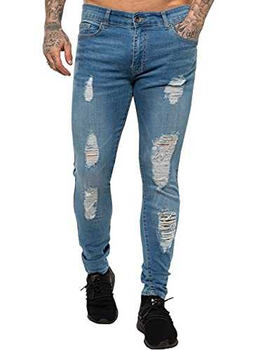 New Mens ENZO Super Stretch Skinny Jeans Ripped Distressed Designer