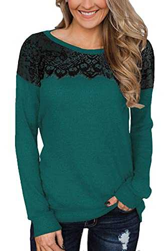 For G and PL Women's Black Lace Top Long Sleeve Elegant Sweatshirt