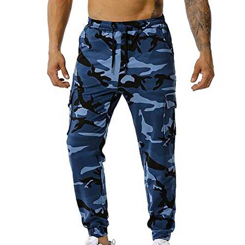 HAOLEI Tracksuit Bottoms Men Loose Fit Camo Cargo Pants UK Sale Elasticated Waist Combat Trousers Casual Camouflage Cuffed Joggers Bottoms Outdoor Work Utility & Safety Trousers with Multi Pockets